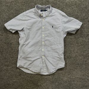 Ralph Lauren Shirt Men Large Blue Stripes Button Down Seersucker Pony Embroider